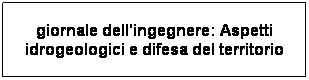 Casella di testo: giornale dell'ingegnere: Aspetti idrogeologici e difesa del territorio
